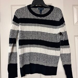 Karen Scott Black, Gray, and White Striped Crewneck Sweater
